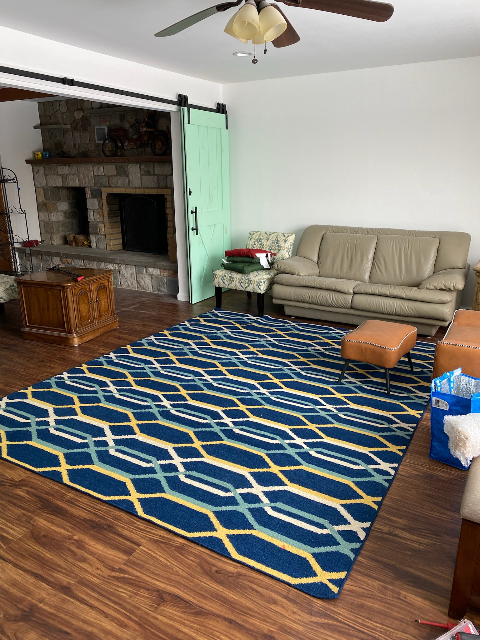 Lower-level lounge with fireplace at First Light