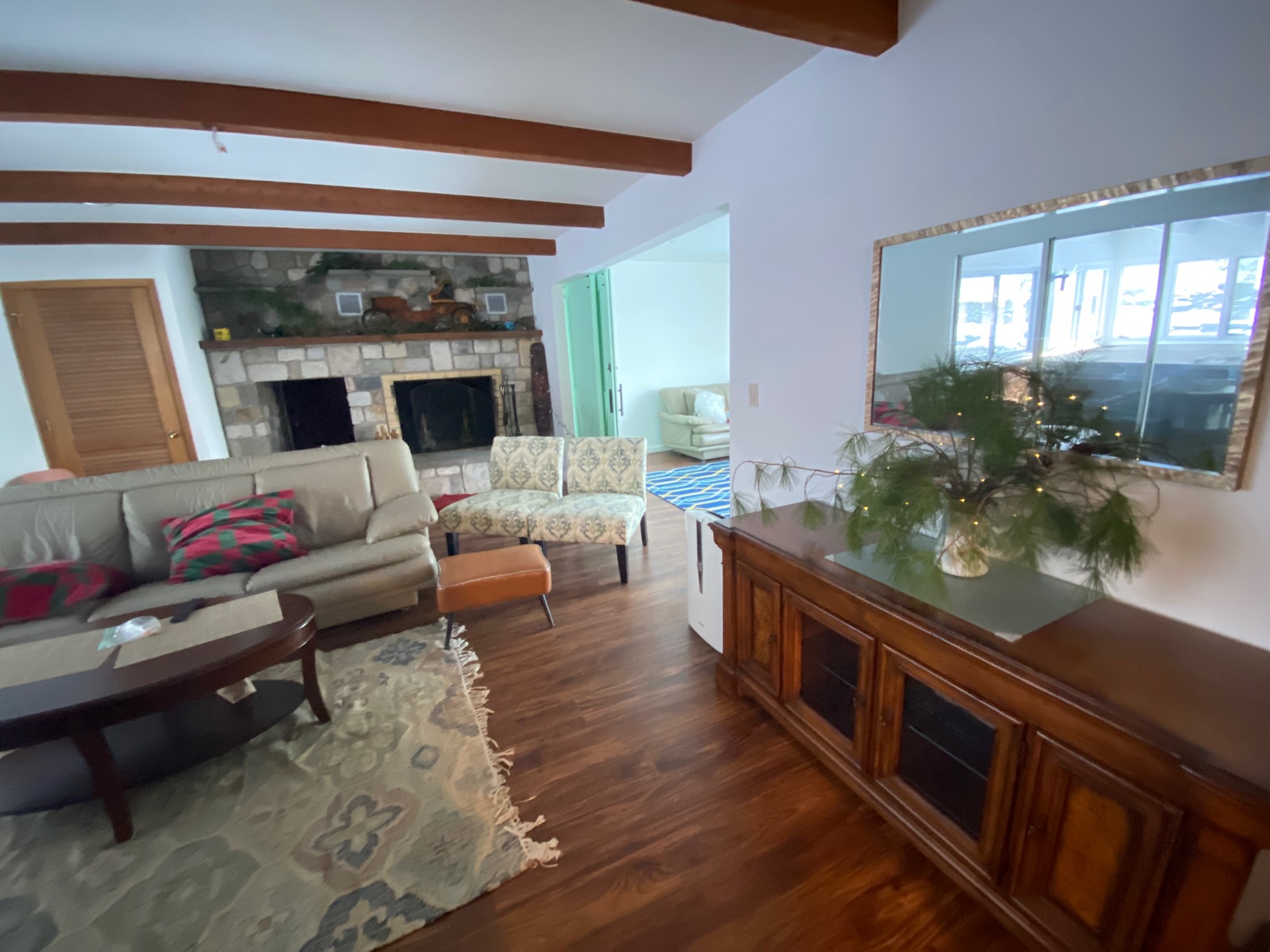 Entry console and living room sightline at First Light